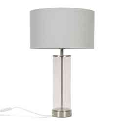 ValueLights Balan Brushed Chrome Table Lamp Grey Shade