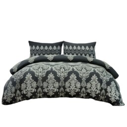 Duvet Cover And Pillowcase Set Natural Black Stripe Floral Design Polycotton Bed Linen Black Black Double