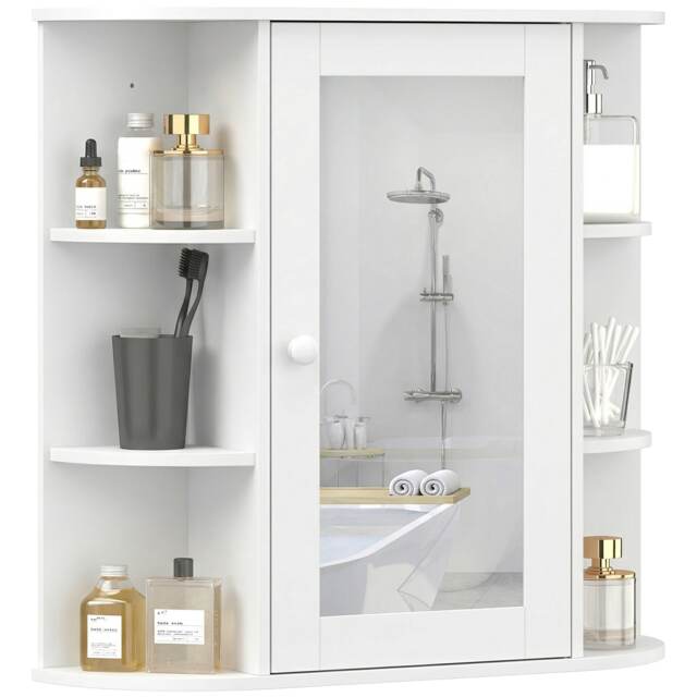 HOMCOM Wall Mounted Bathroom Cabinet w/ Mirror Single Door Storage Shelves