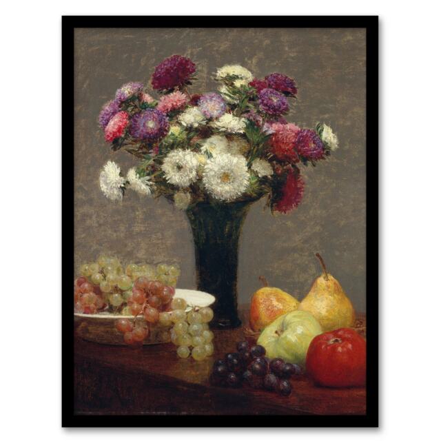 "Asters and Fruit on a Table Latour Framed Wall Art Print 12X16"""