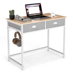 COSTWAY Computer Desk Space Saving Home Office Desk w/2 Fabric Drawers-Natural