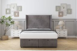 "Sloomy Devonshire Slate Naples Ottoman Bed Base With 54"" Wingback Headboard 2'6 Small Single Grey Slate Small Single 1"