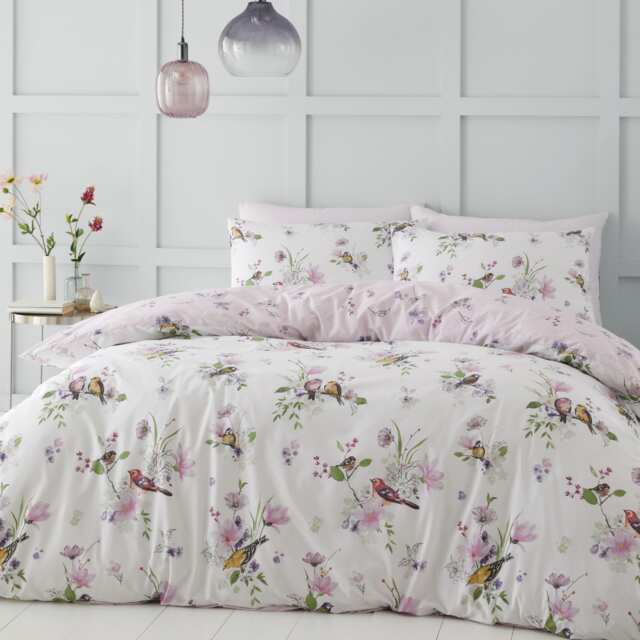 Songbird Reversible Duvet Cover Set Pink