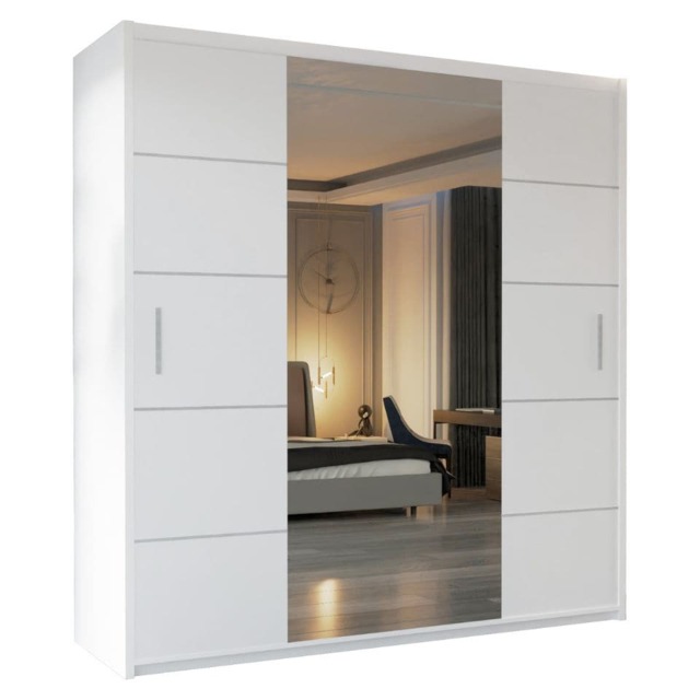 Sliding Wardrobes 4U Alfa Double Sliding Door Wardrobe W180cm x H217cm White 180cm