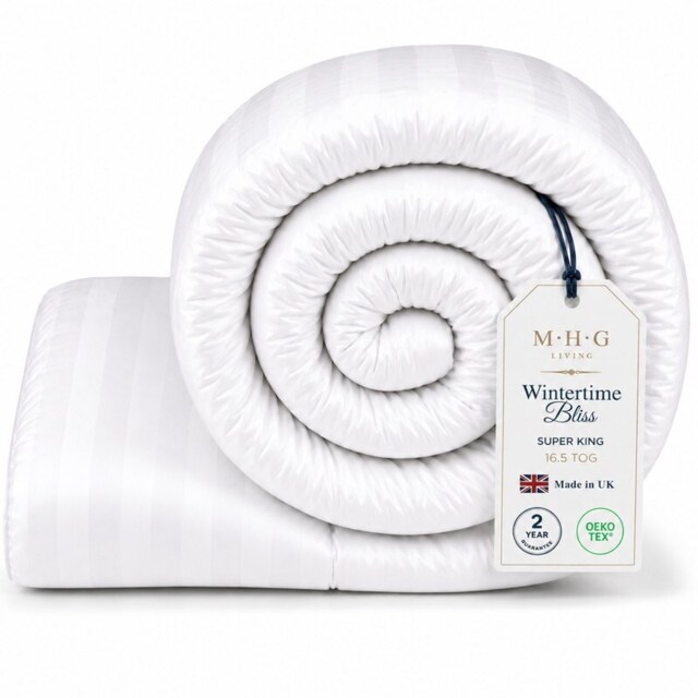 MHG Living Heavy 16.5 Tog Winter Duvet – Extra Warm Hollowfibre Quilt for Cold Nights White Super King