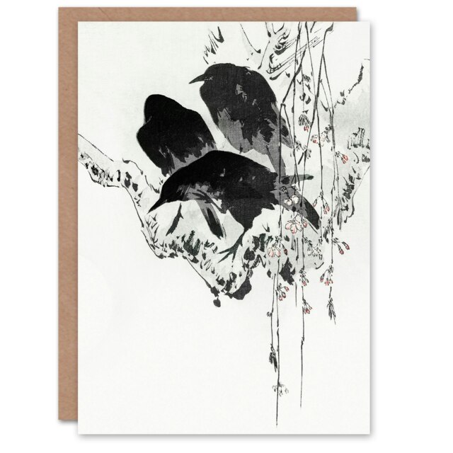 Watanabe Seitei Art Card Japanese Crows Vintage Japanese