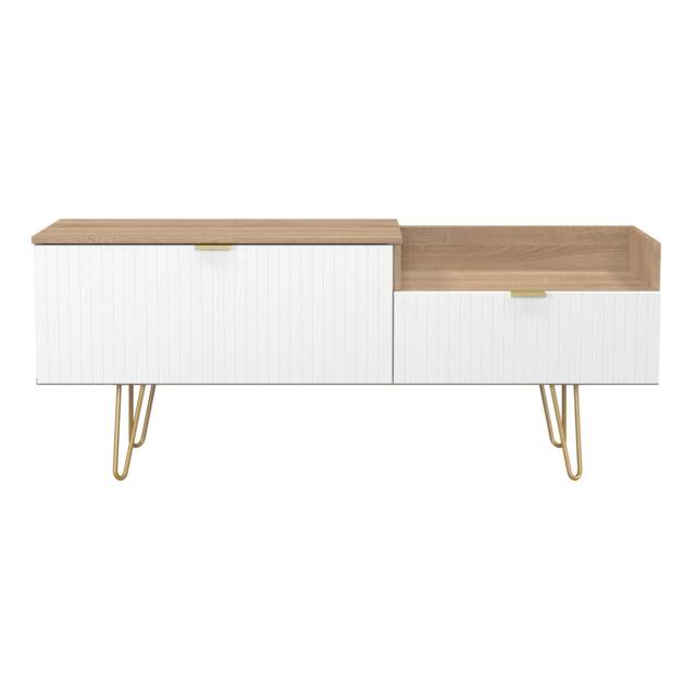 Bexley 2 Drawer 2 Level Media Unit in White Matt & Bardolino Oak (Ready Assembled) White White Matt & Bardolino Oak