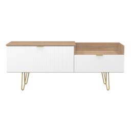 Bexley 2 Drawer 2 Level Media Unit in White Matt & Bardolino Oak (Ready Assembled) White White Matt & Bardolino Oak