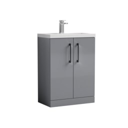 Balterley Level Compact Bathroom Cloakroom Vanity Basin Unit with Ceramic Basin, Handles Grey Satin Grey 840 x 620 x 360mm