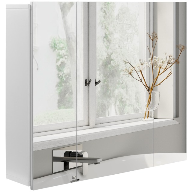 kleankin Bathroom Mirror Cabinet Wall Mount Storage organiser w/ Door, White