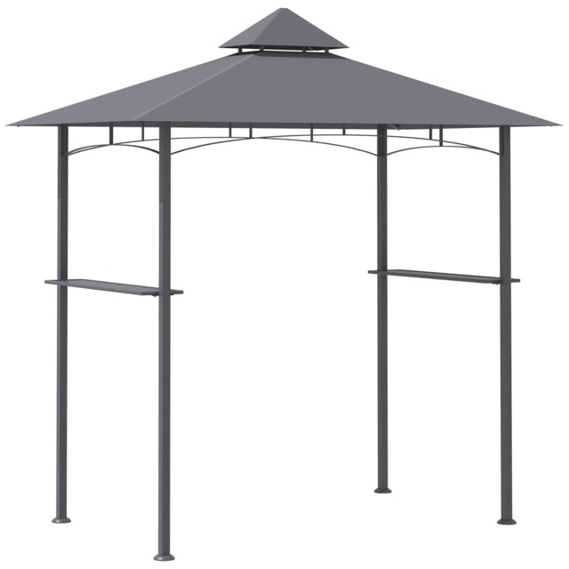 Outsunny 2.5x1.5m 8x5 Grill Gazebo Canopy, Double Tiered Outdoor BBQ Gazebo Shelter with 2 Side Shelves for Garden, Patio, Barbecue, Picnic, Grey
