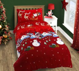 Velosso Santa and Friends Printed Cotton Blend Duvet Cover and Pillowcase Set Red Double