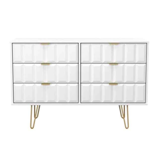 Metro 6 Drawer Wide Chest of Drawers in White Matt (Ready Assembled) White White Matt
