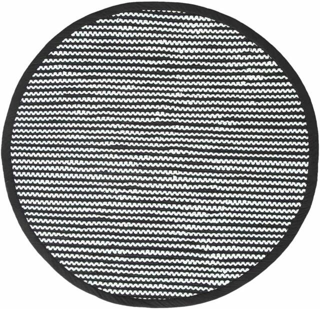 Homescapes Groove Black and White Monochrome Stripy Cotton Chindi Rug - 150 cm Round Black Black & white