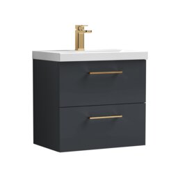 Balterley Wall Hung Bathroom 2 Drawer Vanity Unit and 1 Tap Hole Ceramic Basin, with Handles Grey Soft Black
