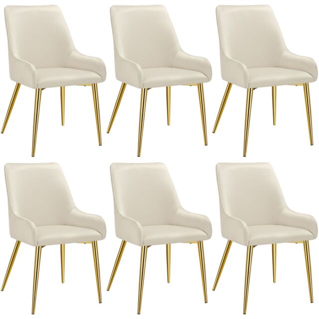 Dining Chair Avane - velvet look, padded armchair, high backrest and armrests Cream beige 6