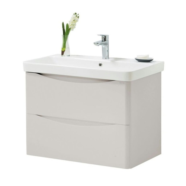 Bathroom Wall Mounted 2-Drawer Vanity Unit with Basin 800mm Wide - Cashmere - (Arch) - Brassware Not Included Grey Grey 1