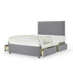Silver Plush Velvet 4 Drawer Divan Base and Valencia Headboard King Size