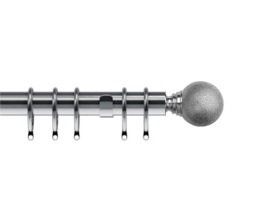 35mm Fixed Length Metal Curtain Pole Set Satin Silver Textured Ball Finial 50cm Silver Silver