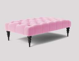 Alyana 150cm Rectangle Ottoman Bench with Wooden Legs- Pink Plush Velvet Chesterfield Upholstered Footstool