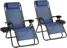 Straame Zero Gravity Reclining Chairs, Set of 2 Folding Outdoor Sunloungers (Navy) Blue Navy 2