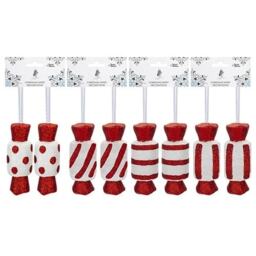 Assorted Christmas Red & White Glitter Candy Cane Sweets Hanging Tree Decorations - Pack of 2