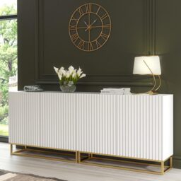 Sideboard Cabinet TV Unit Storage Cabinet Modular White Fluted Doors Gold Legs 200cm