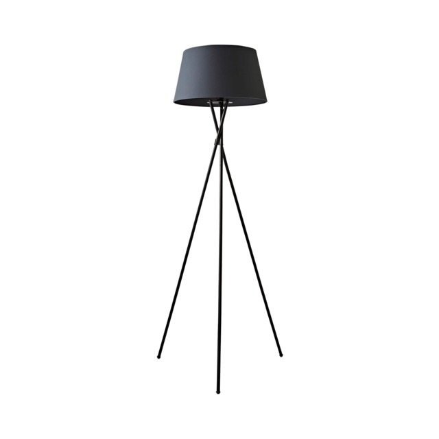 ValueLights Camden Black Tripod Floor Lamp and Grey Taper Shade