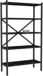 5-Shelf Wood Bookcase Unit With Metal Frame Home Decor Storage and Shelving Black Black Marble 1