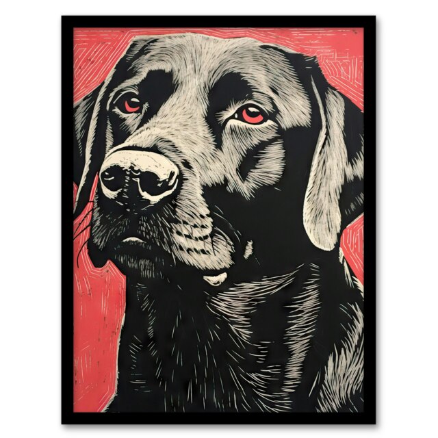 Black Lab Labrador Dog Portrait Coral Backdrop Black Framed Wall Art Print A4
