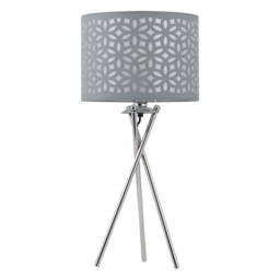 Chrome Tripod Table Lamp with Grey Laser Cut Shade Chrome Grey Large 1