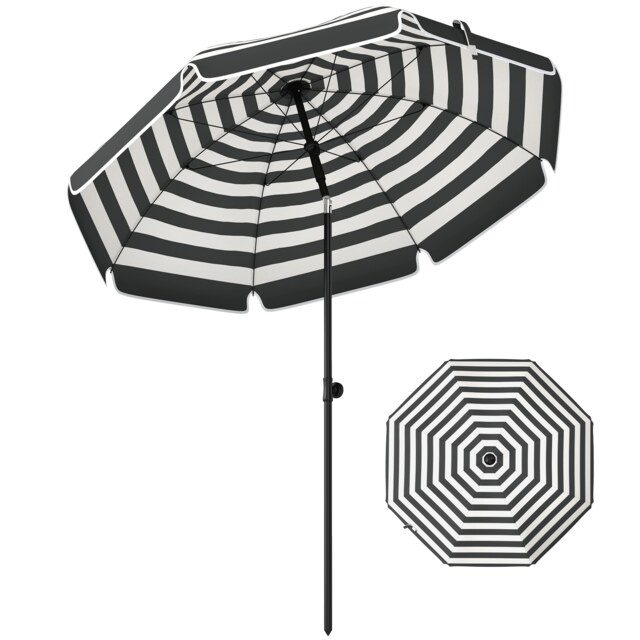 Outsunny 1.8 m Beach Umbrella Parasol with Sand Anchor, Tilt Grey Dia. 177 x 210H cm