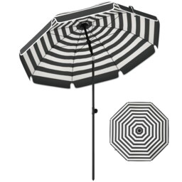 Outsunny 1.8 m Beach Umbrella Parasol with Sand Anchor, Tilt Grey Dia. 177 x 210H cm