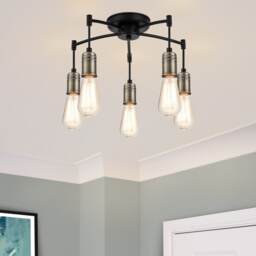 COSYLYTE Linton Industrial 5 Light Modern Ceiling Light - Antique Brass, Black Silver Antique Brass 1