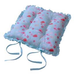 Homescapes Reversible Blue Frilled Cushion Seat Pad with Ties Birds & Flowers - 40 x 40 cm