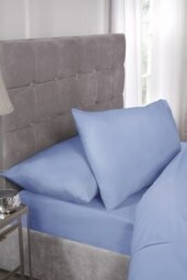 Percale Collection 180 Thread Count Percale Fitted Sheet in Blue - Double