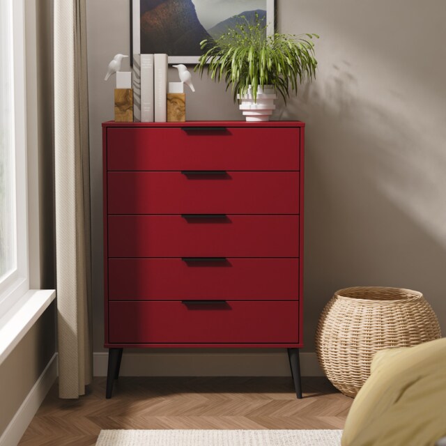 Fuji 5 Drawer Chest of Drawers in Red Matt (Ready Assembled) Red Red Matt