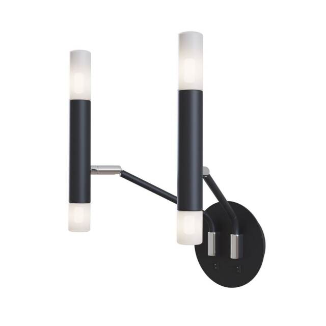 Vigo Modern Candle Wall Lamp Black, Glass Matt White Shade