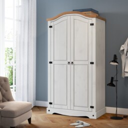 Mercers Furniture Corona White 2 Door Double Wardrobe Arch Top Robe Solid Wood Pine Wooden Bedroom with Mexican Styling