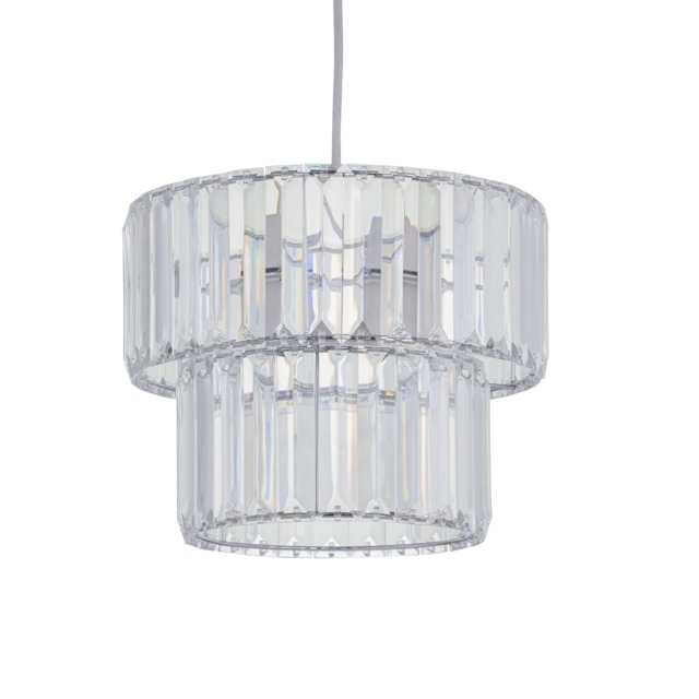 Clint - Clear Acrylic Crystal Two Tier Easy Fit Pendant Shade Clear Chrome Medium 1