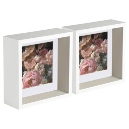 "Nicola Spring 6 x 6"" Deep Photo Frames - White/White Mount - 3D Deep Box Picture Frame Display Case (16 x 16cm) x2"