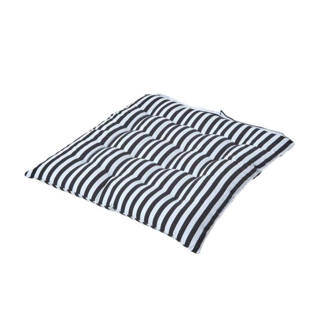 Homescapes Black and White Stripe Seat Pad with Straps Cotton - 40 x 40 cm Black 40 x 40 cm 1
