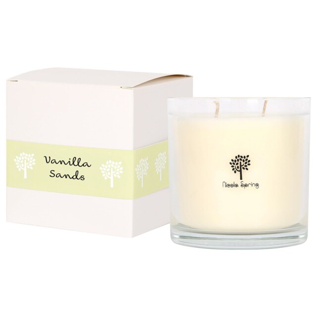 Nicola Spring 400g Soy Wax Scented Candle - 45 Hour Burn Time Relaxation Aromatherapy Gift Ready Jar Candle Clear Vanilla Sands 1