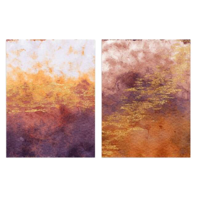Set of 2 Abstract Orange Purple Gold Vein Mineral Living Room Wall Art Print A4