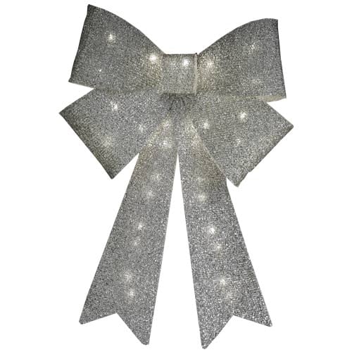 Luxury Silver Christmas Battery Operated LED Light Up Door Bow Decoration