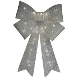 Luxury Silver Christmas Battery Operated LED Light Up Door Bow Decoration