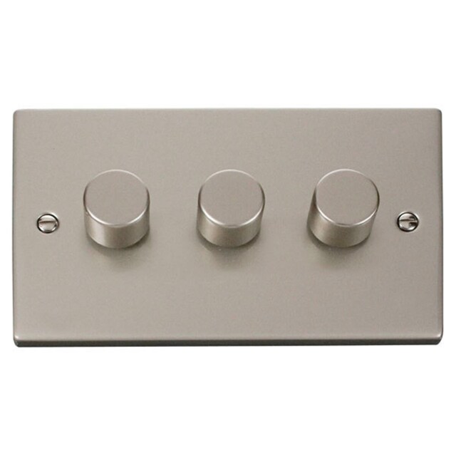 SE HOME Pearl Nickel 3 Gang 2 Way LED 100W Trailing Edge Dimmer Light Switch Silver Pearl Nickel