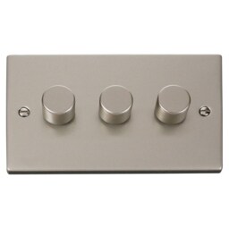 SE HOME Pearl Nickel 3 Gang 2 Way LED 100W Trailing Edge Dimmer Light Switch Silver Pearl Nickel