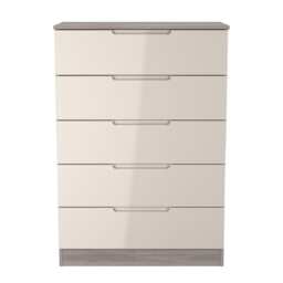 Lucca 5 Drawer Chest of Drawers in Kashmir Gloss & Grey Oak (Ready Assembled) Cream Kashmir Gloss & Grey Oak