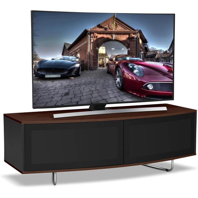 "Centurion Supports Caru Gloss Black and Walnut Beam-Thru Remote Friendly Super-Contemporary ""D"" Shape Design 32""-65"" LED/OLED/LCD TV Cabinet Black Walnut 1"